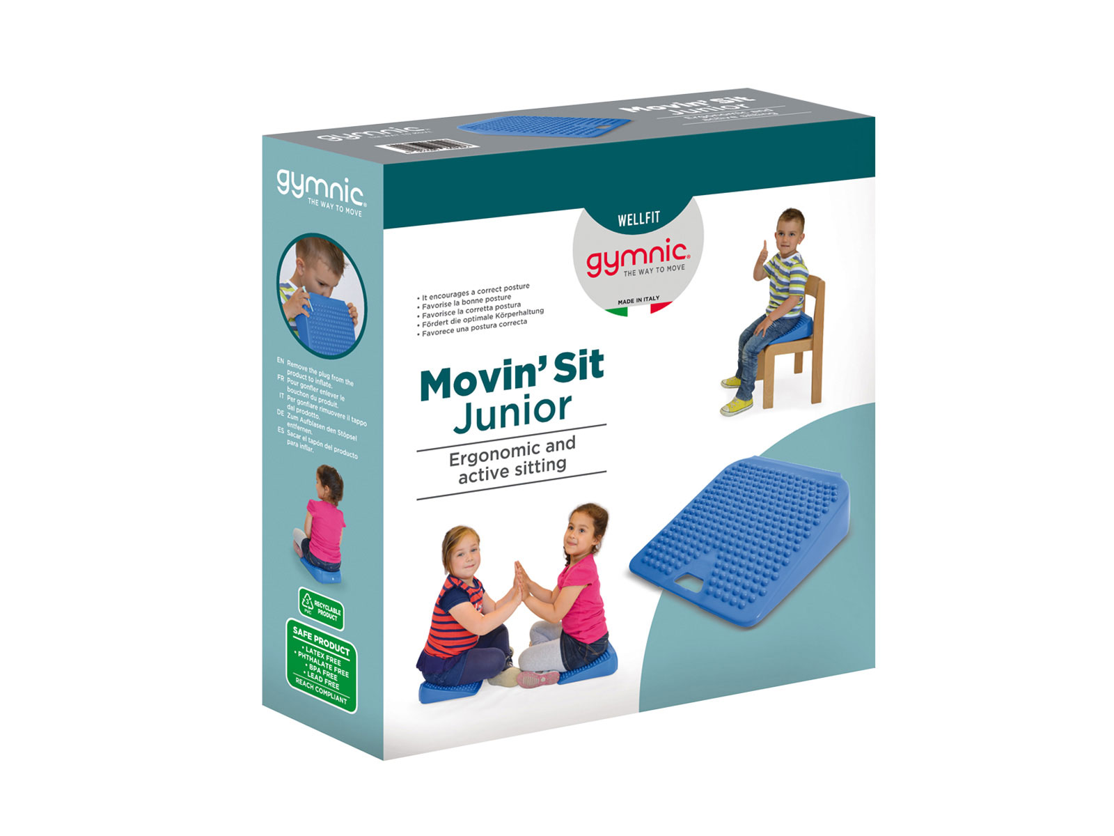 Gymnic Movin' Sit Jr. Inflatable Seat Cushion, Blue, 10 LX 10 W in - 8909